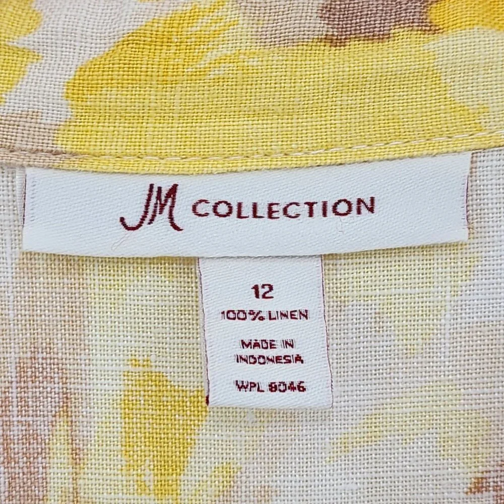 JM Collection Women's 100% Linen Button Down Shirt Artsy Sz 12